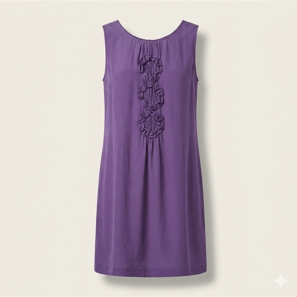 Leon Max Limited Ed Purple Silk Rosette Tank Shift Dress Womens XS Relaxed Loose